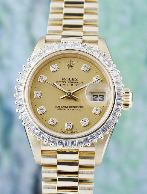 (image for) A ROLEX LADY SIZE 18K YELLOW GOLD OYSTER PERPETUAL DATEJUST - 69178